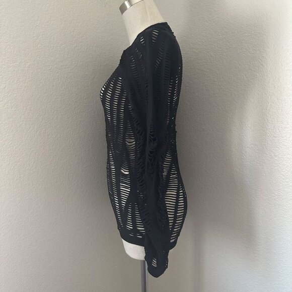 Alo Wandered Stretchy Blouse Cutout Long Sleeve Scoop Neck Lightweight Solid Bla - Picture 5 of 9